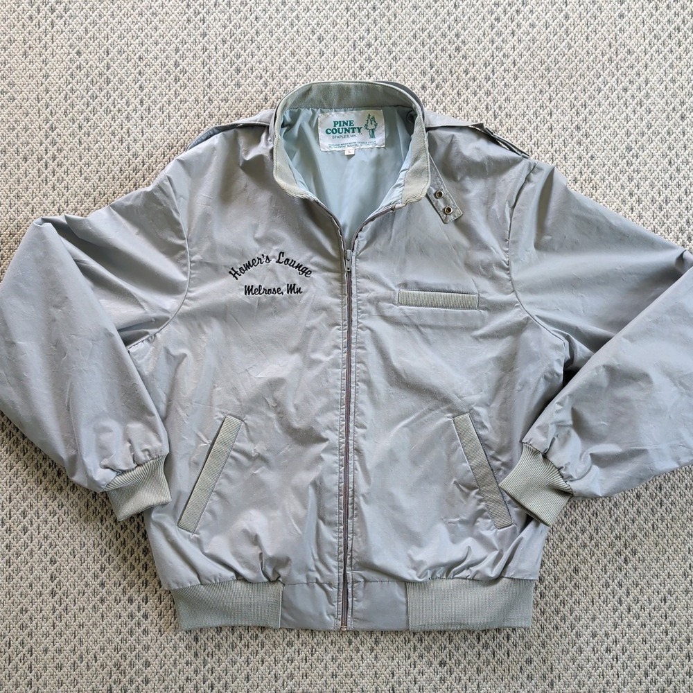 Vintage‎ Gray Pine County Bomber Jacket Large Homer's Lounge Melrose MN Stearns
